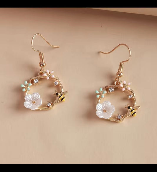 Flower Charm Hook Earrings